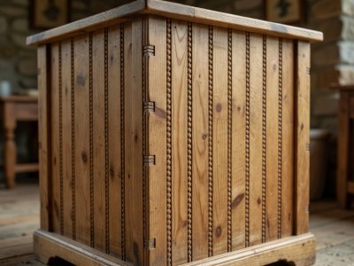 Beaded tongue-and-groove timber cladding fitted to the exposed end of a cottage base cabinet